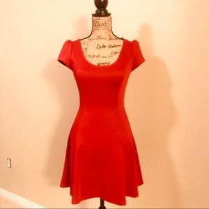 Papaya Red cap sleeve form fitting dress
